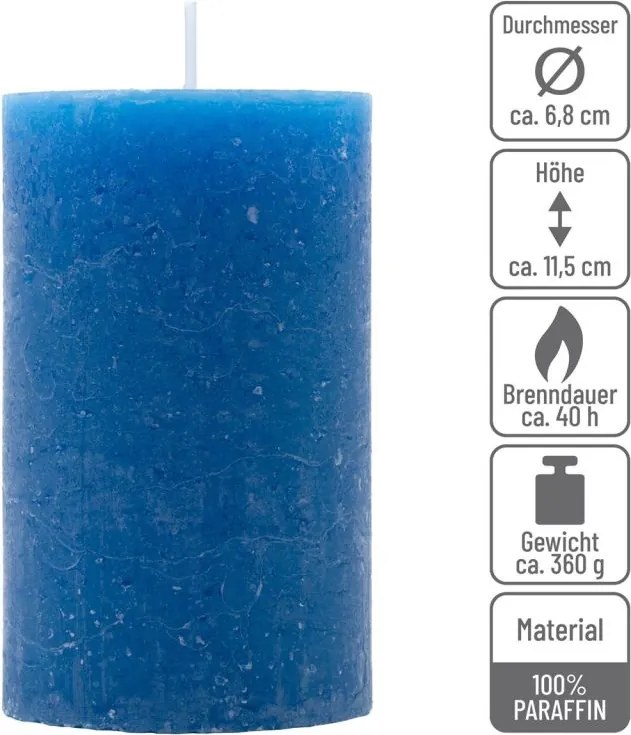 Modrá parafínová sviečka rustikálna 11,5 cm, 40 h, sada 12ks
