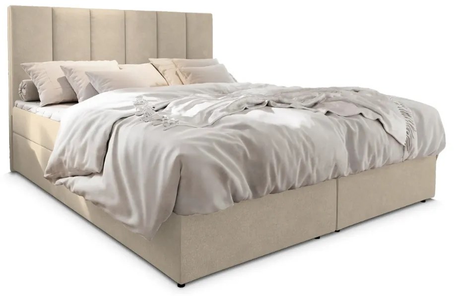Čalúnená posteľ boxspring MERALIS 140x200 cm béžová Matrac: Matrac Bonell pružinový