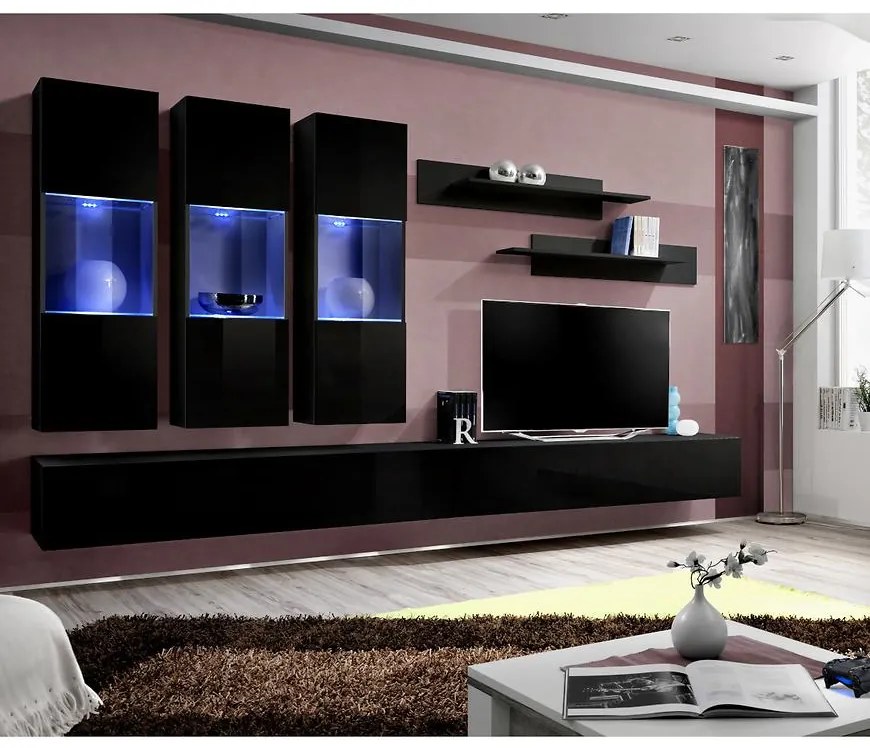 Obývacia stena Fly E+sklo čierna Zz Fy E2