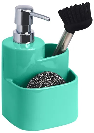 BISK Erga Basic, keramický kuchynský organizér s dávkovačom saponátu 3ks, tyrkysová, ERG-07872