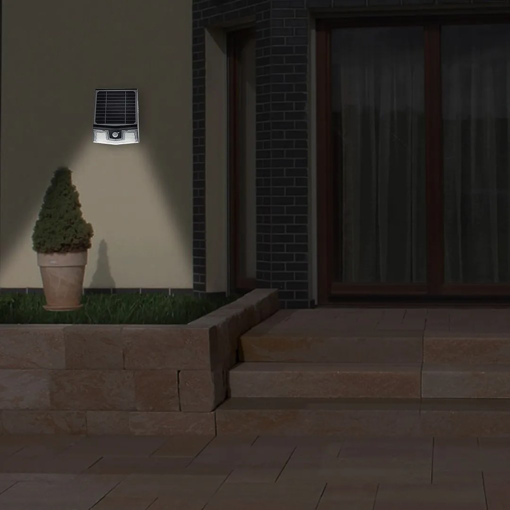 Ecolamp Exteriérové solárne nástenné LED svietidlo Solar, 1x LED 7w, čierna, pohybový senzor
