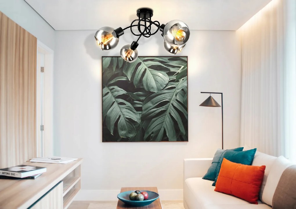 BERGE Sklenená LED stropná lampa 4xE27 - dymová guľa