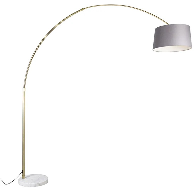 Oblúková lampa mosadzná s sivým mramorovým tienidlom z látky 45 cm - XXL