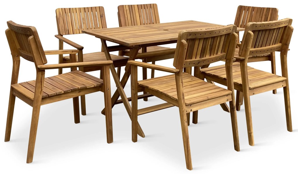 Noela Drevený skladací stôl Mandy + 6x kreslo Lucy