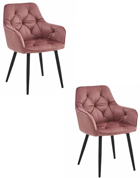 Set dvoch jedálenských stoličiek JORK zamatové, ružové (čierne nohy) 2 ks