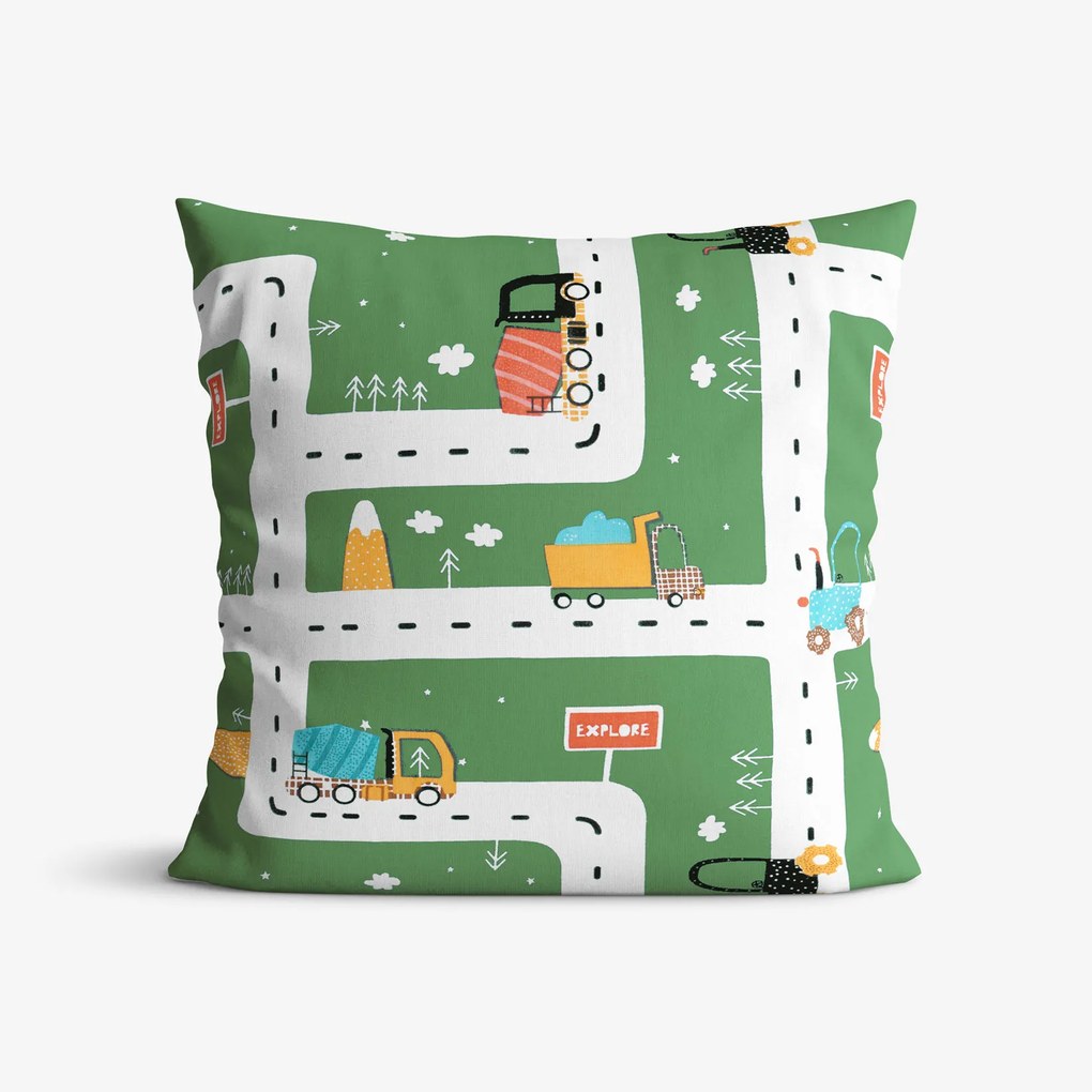 Goldea detská bavlnená obliečka na vankúš - autíčka v meste na zelenom 40 x 40 cm