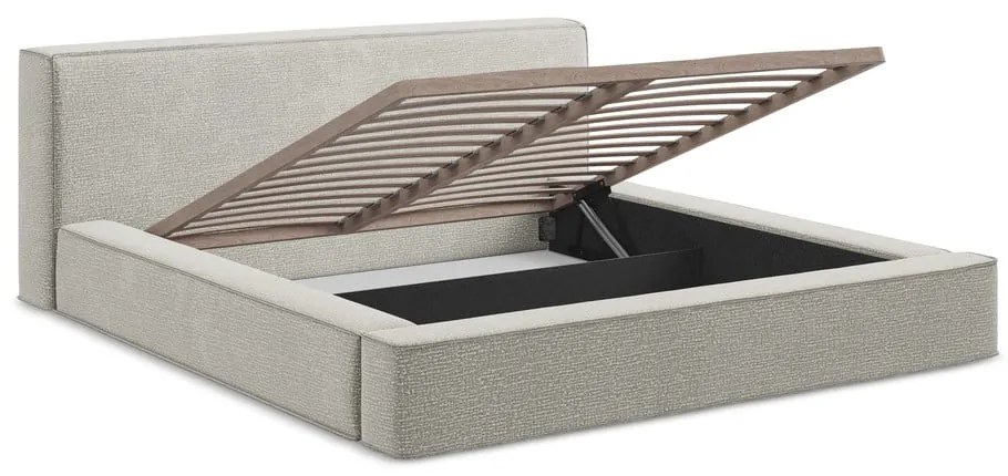 Svetlosivá čalúnená dvojlôžková posteľ s úložným priestorom s roštom 140x200 cm Noho – Makamii
