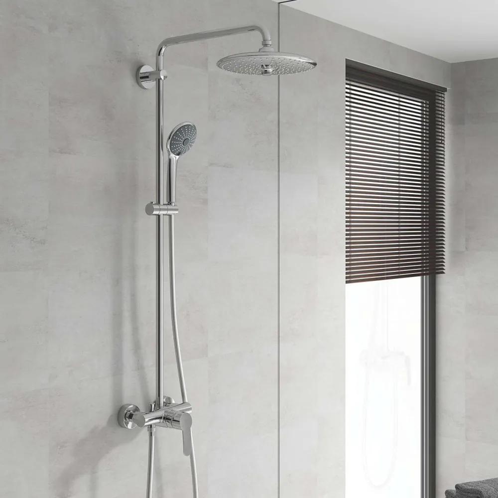 GROHE Vitalio Joy nástenný sprchový systém s pákovou batériou, horná sprcha 3jet EcoJoy priemer 260 mm, ručná sprcha 3jet, chróm, 27684001