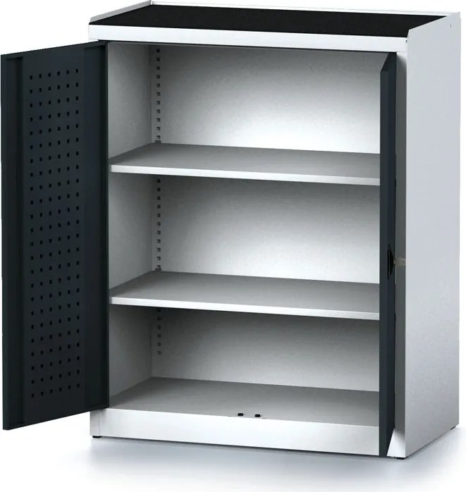 Policová dielenská skriňa 2-dverová MECHANIC, 2 police, 920 x 500 x 1170 mm, grafitové dvere