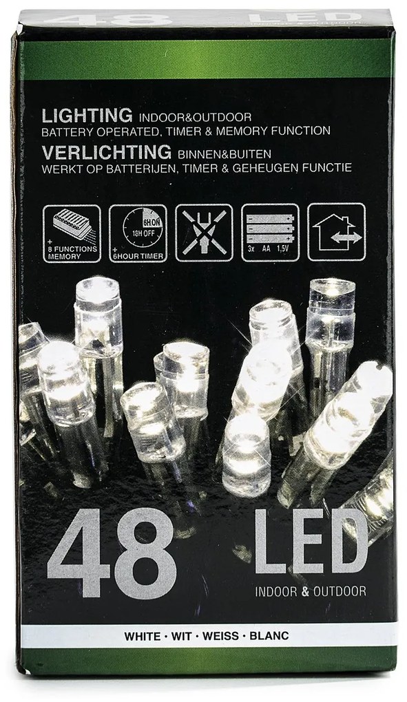 Vianočné svetelná reťaz, studená biela, 48 LED, 3 m