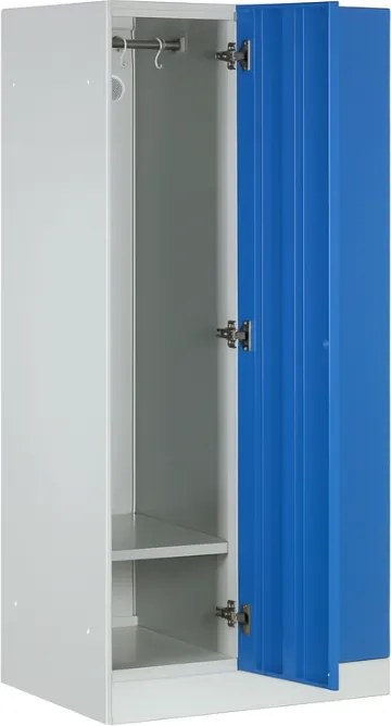 Šatníková skrinka S1 znížená, 2 oddiely, 1500 x 600 x 500 mm, otočný zámok, modré dvere