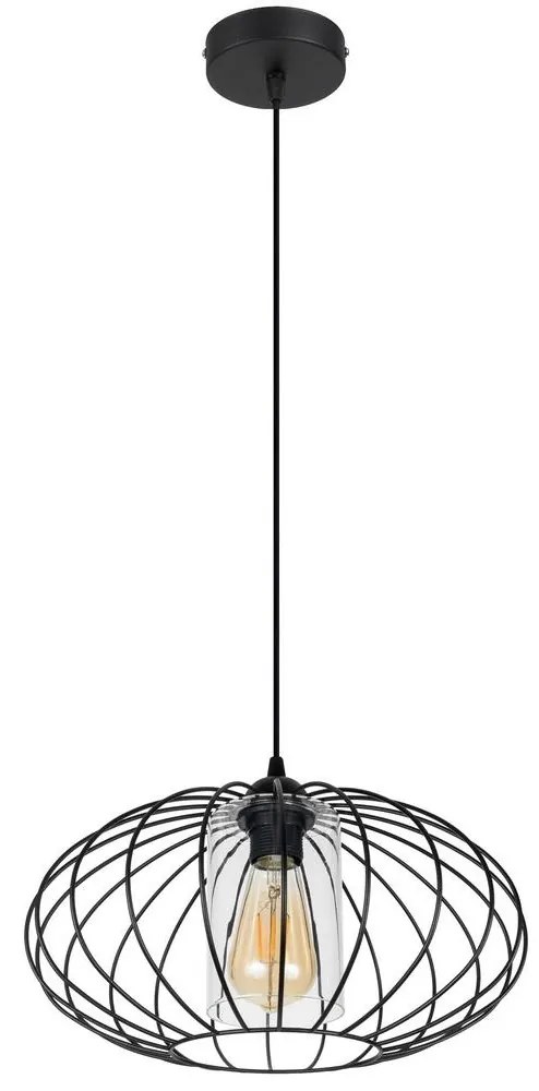Luster na lanku CORRINI 1xE27/60W/230V pr. 34 cm čierna/číra