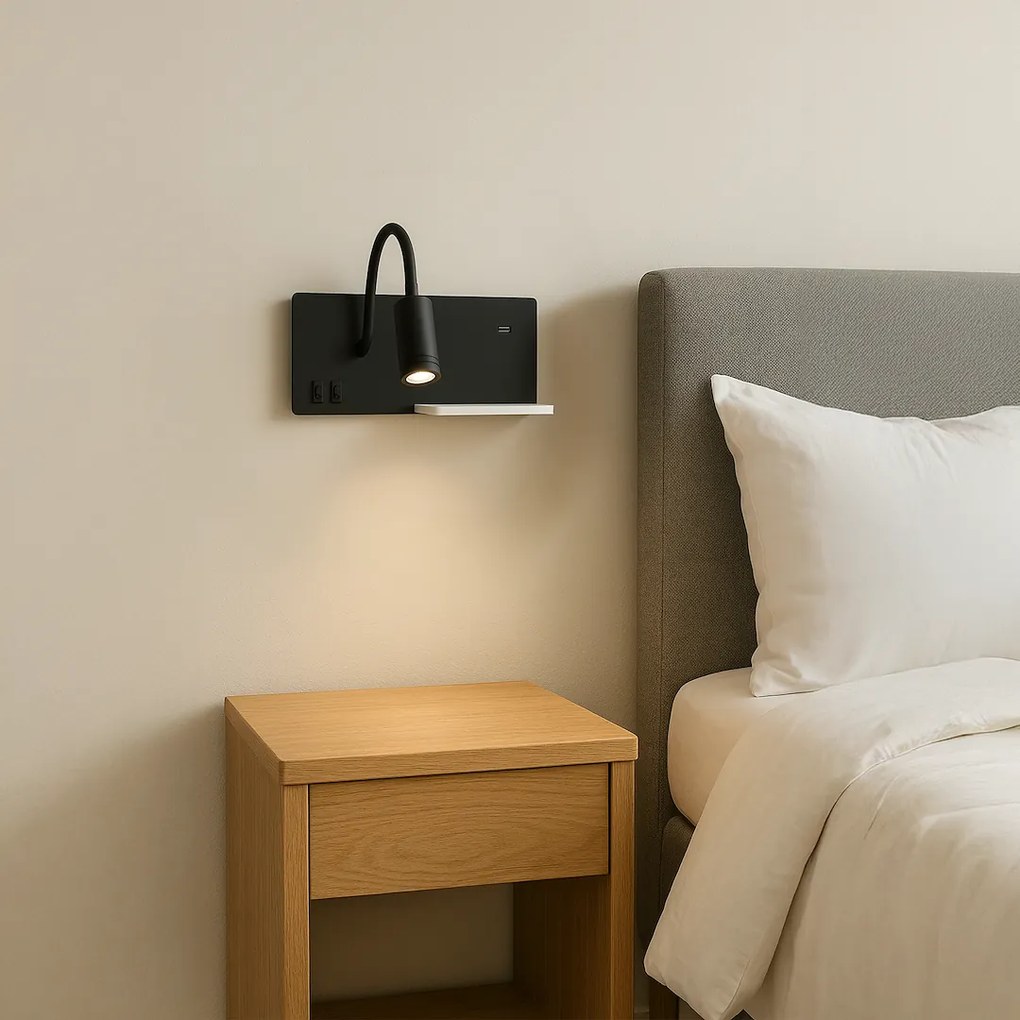 Nástenné LED svietidlo Shelf, 1x LED 4+5+2w, 4000k, b/w, vypínač