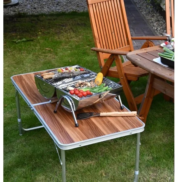 Prenosný gril na drevené uhlie lesklý chróm