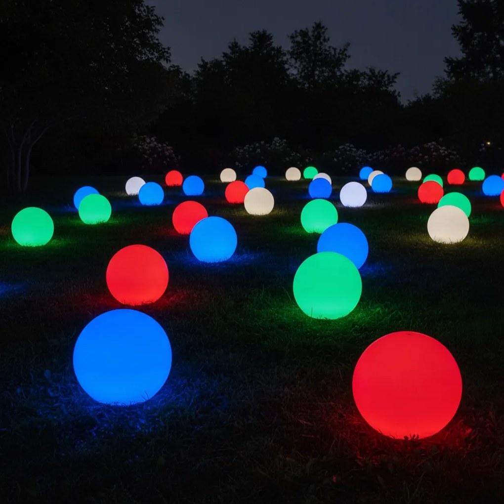 Svietiaca LED guľa 30 cm – 6 RGB + 3 biele