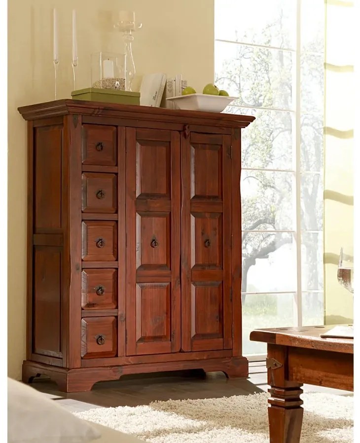 furniture-nabytek.cz - Masivní komoda Highboard Catana z borovice, hnědá, lakovaná – 107×45×130 cm