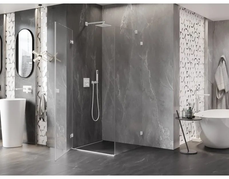 Mexen Lunar-B, výklopný sprchový kút ľavý 80 x 80 cm, 8mm číre sklo, biely profil, 832-080-080-20-00-L