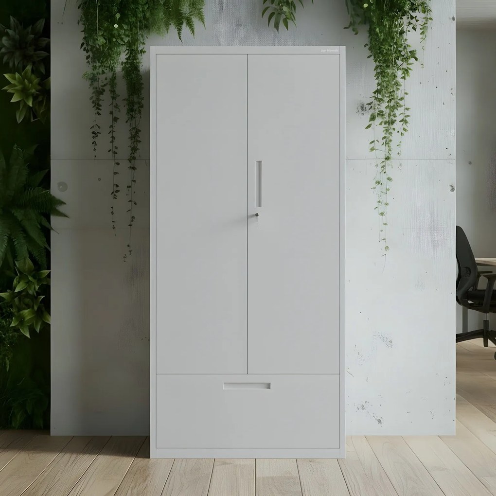 Modulárna kovová multifunkčná skriňa s vysokou zásuvkou sivá MEGAN 1950 x 900 x 400 mm