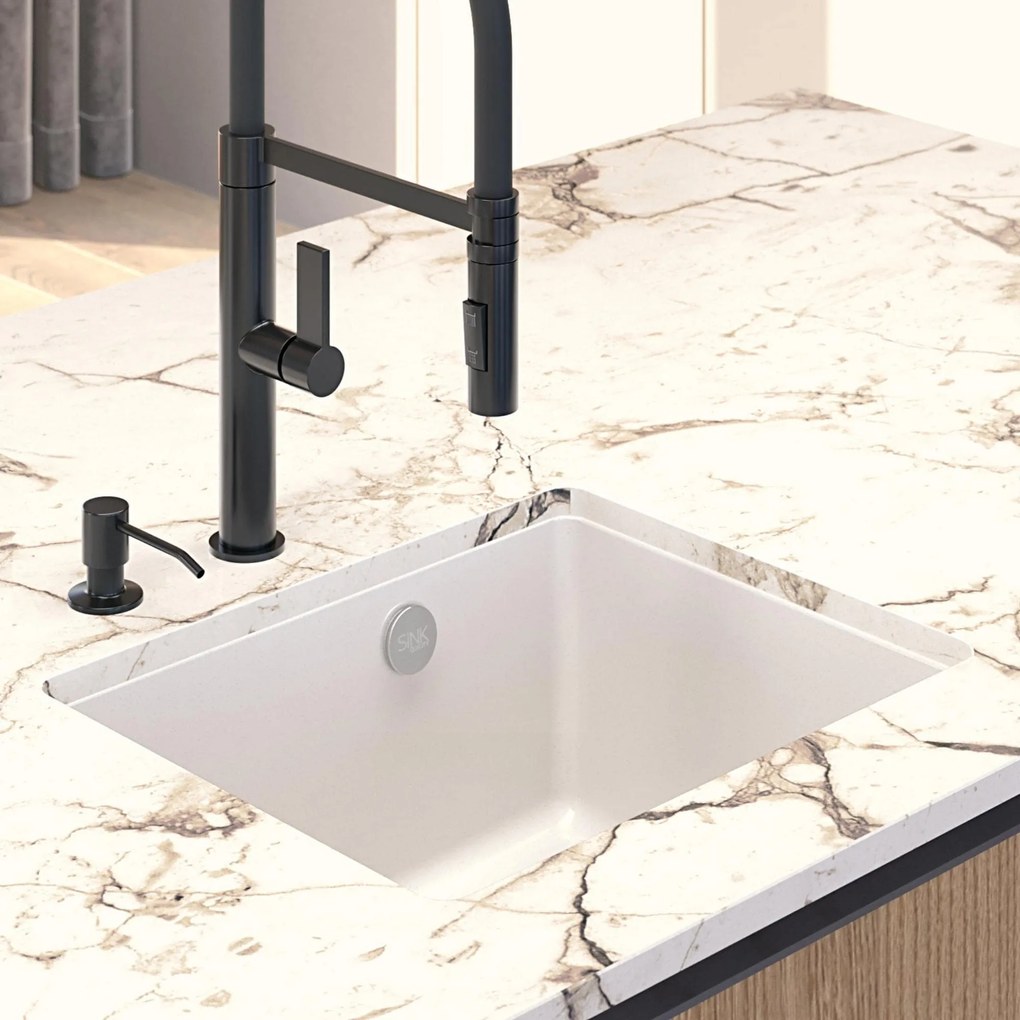 Sink Quality Crypton 55, kuchynský granitový drez 460x375x205 mm + chrómový sifón, čierna, SKQ-CRY.C.1KBO.55.X