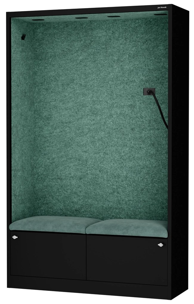 Akustická kabína SALLY MentalBox 1150 mm – čierny korpus, zelené sedadlo