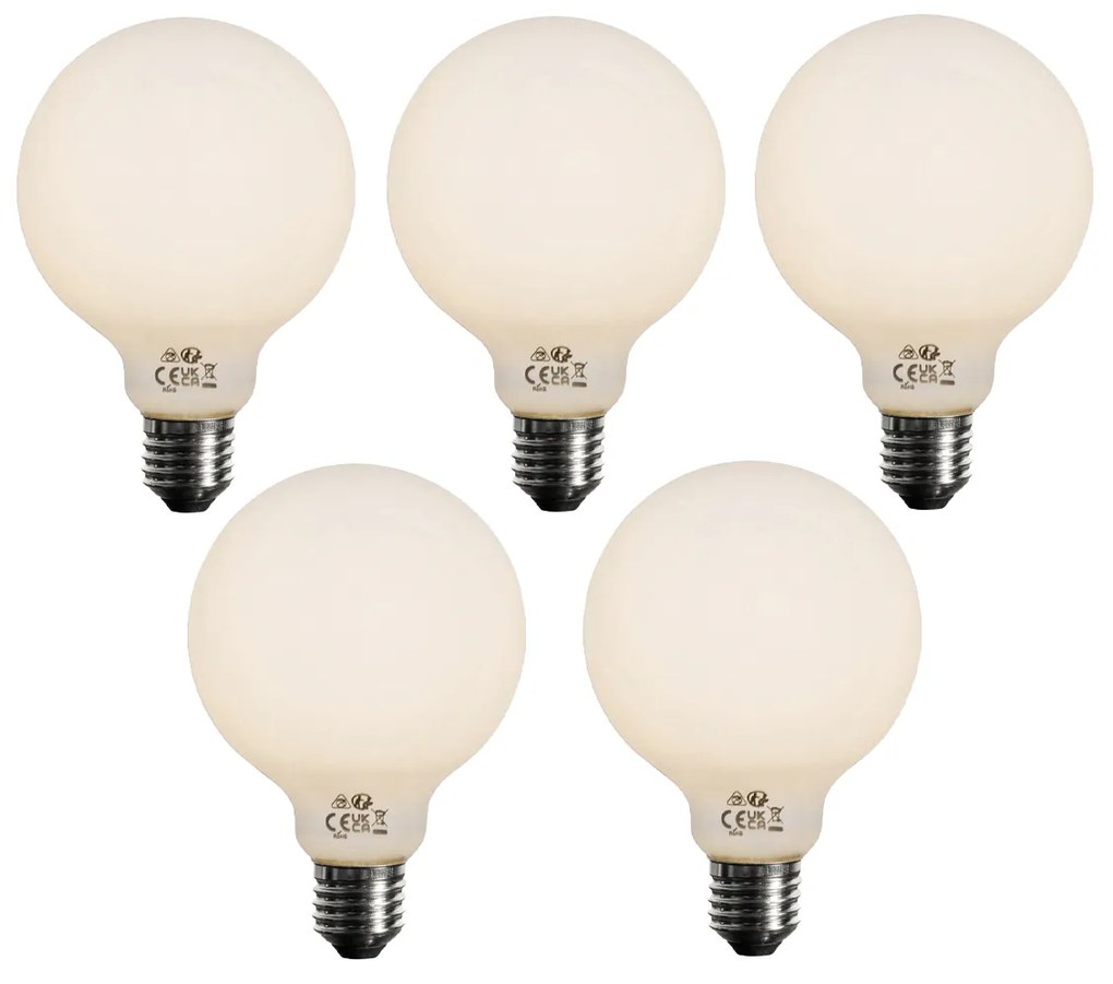 Sada 5 ks E27 3-stupňová stmievateľná LED žiarovka opálové sklo G95 4W 450lm 3000K