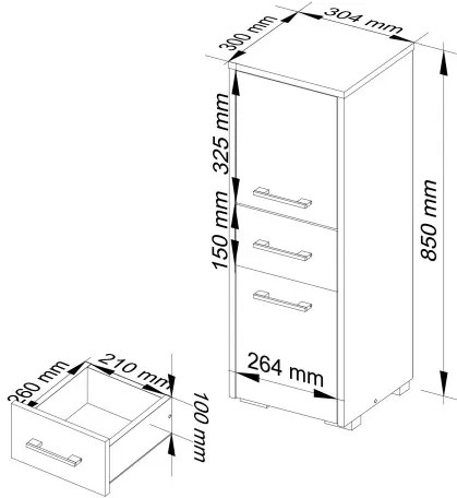 Kúpeľňová skrinka FIN 30 2D 1SZ 85 cm biela, lesk