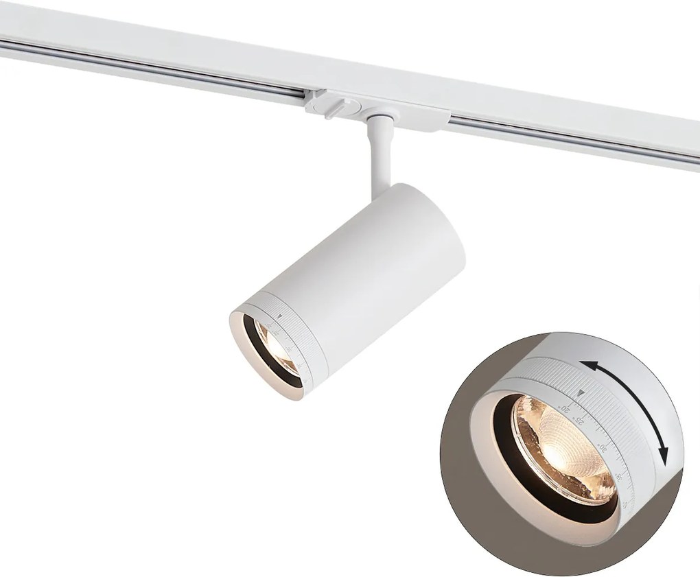 Moderný reflektor biely pre koľajnicový osvetľovací systém 1-fázový vrátane LED otočného a naklápacieho - Iconic Zoom