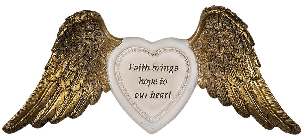 Závesná dekorácia biele srdce so zlatými krídlami - 24 * 2 * 10 cm