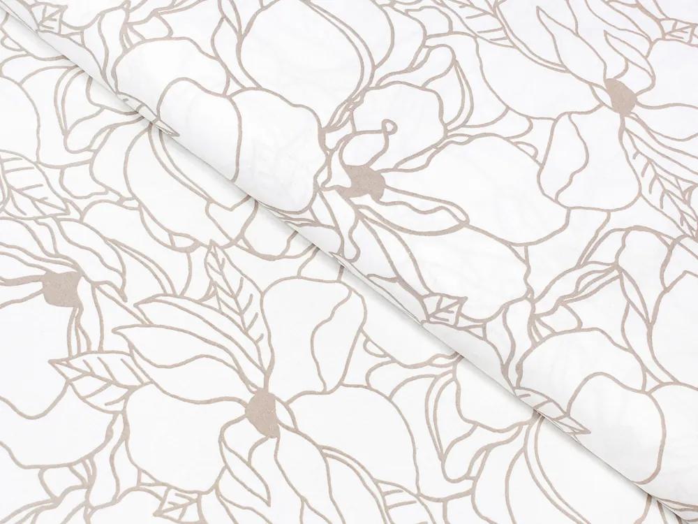 Biante Bavlnená obliečka na vankúš s lemom Sandra SA-268 Béžové designové kvety na bielom 35 x 45 cm