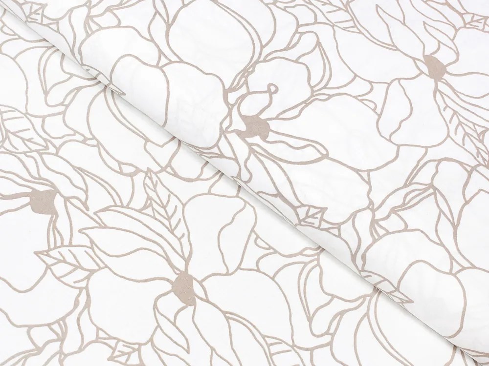 Biante Detské bavlnené posteľné obliečky do postieľky Sandra SA-268 Béžové designové kvety na bielom Do postieľky 90x120 a 40x60 cm