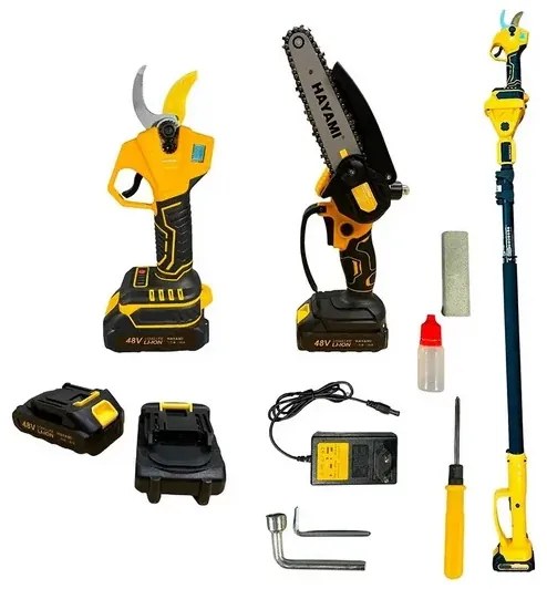 Veľká AKU sada HAYAMI HA-1008-1 3v1 - píla + záhradnícke nožnice + predlžovacia tyč 2,4 m