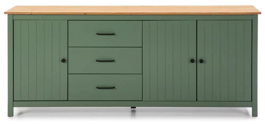 Zelená/v prírodnej farbe nízka komoda z borovicového dreva 190x80 cm Miranda – Marckeric