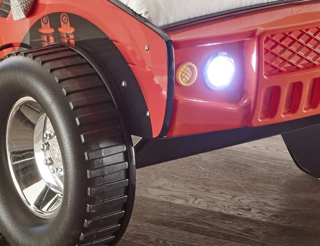 Detská posteľ Jeep 90x200 cm, červené závodné auto