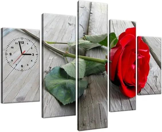 Obraz s hodinami Krásna ruža na drevenej podlahe 150x105cm ZP1113A_5H
