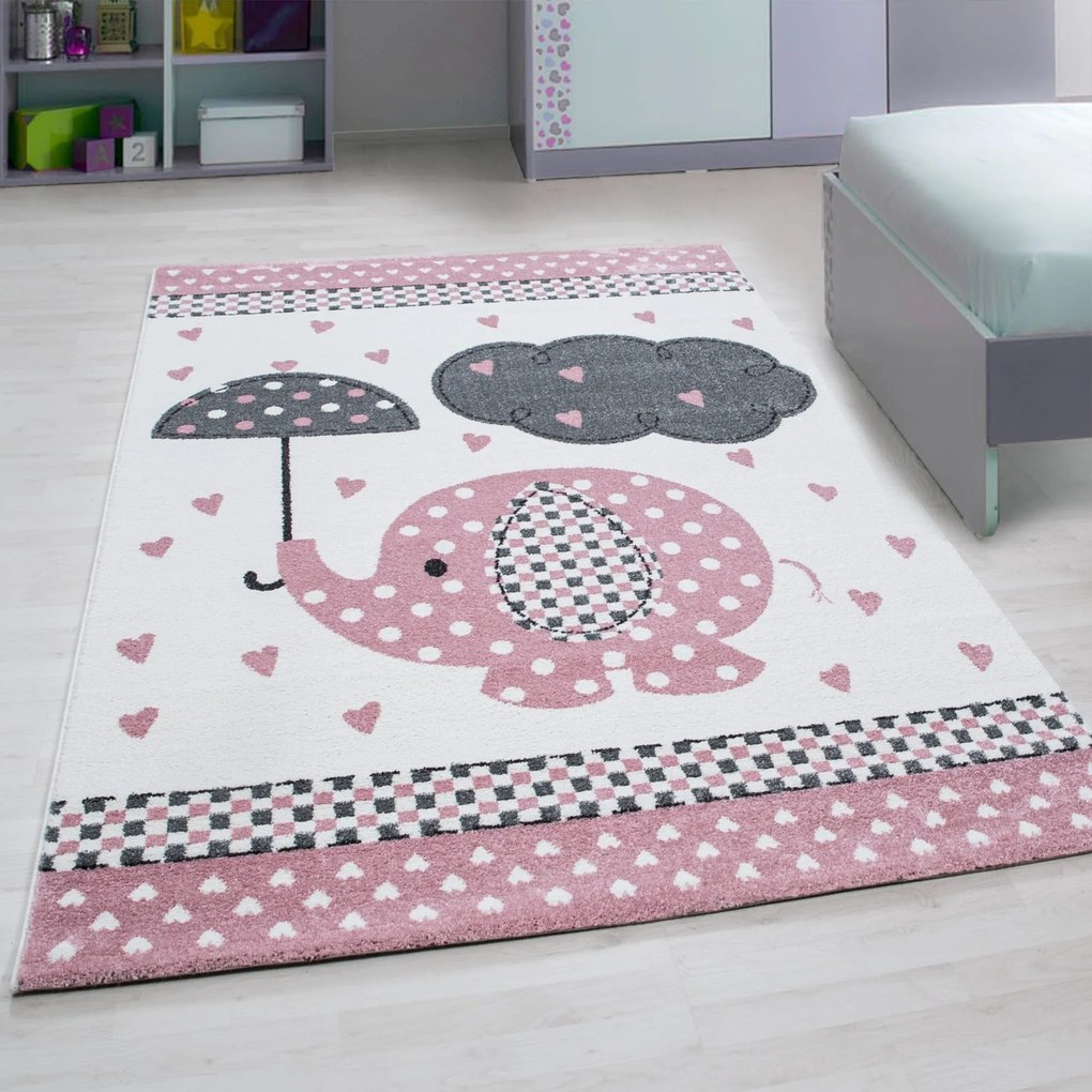 DomTextilu Roztomilý ružový koberec do detskej izby sloník šťastia 42008-197359