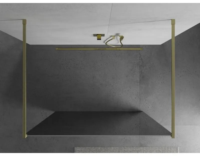 Mexen Kioto, sprchová zástena Walk-In 120 x 200 cm, 8mm sklo vzor zrkadlo, zlatý matný profil, 800-120-002-55-50