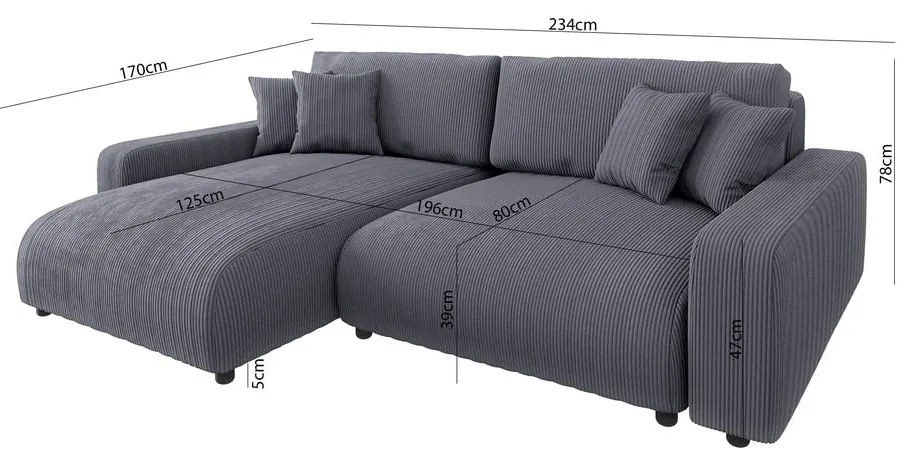 Tmavosivá menčestrová rozkladacia rohová pohovka (variabilná) Sara – Ropez