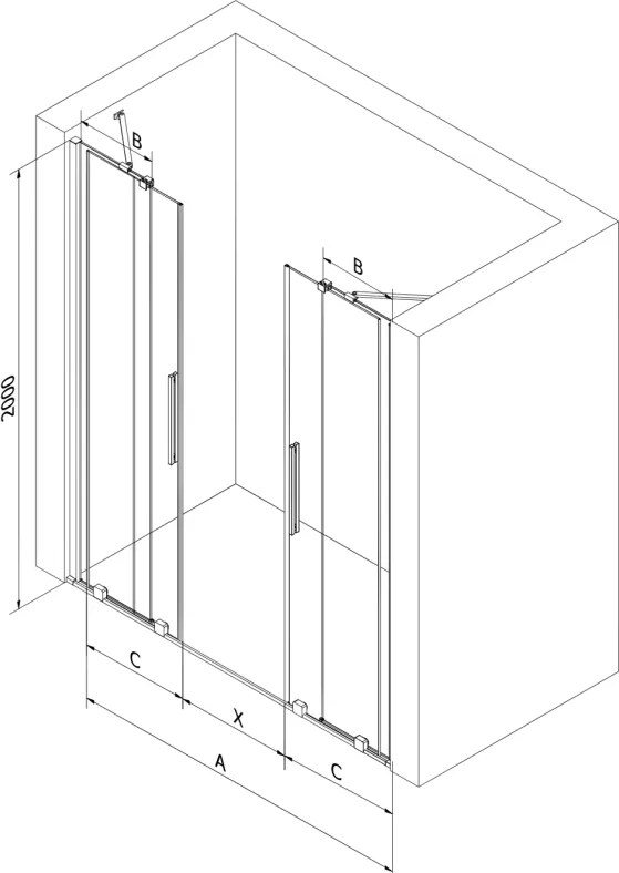 Mexen Velar Duo, posuvné sprchové dvere do otvoru 200 cm, 8mm šedé sklo, zlatá lesklá, 871-200-000-42-50