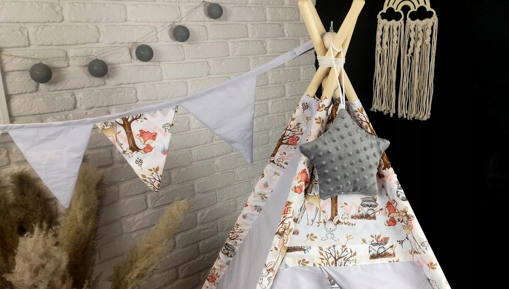 Detský stan TEEPEE (TÍPÍ) LUXURY s doplnkami - LES - sivý