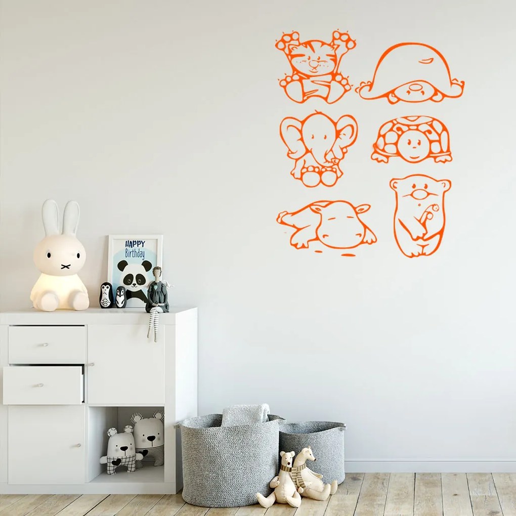 Veselá Stena Samolepka Kreslené zvieratká Farba: hnědá, Veľkosť: 60 x 71 cm