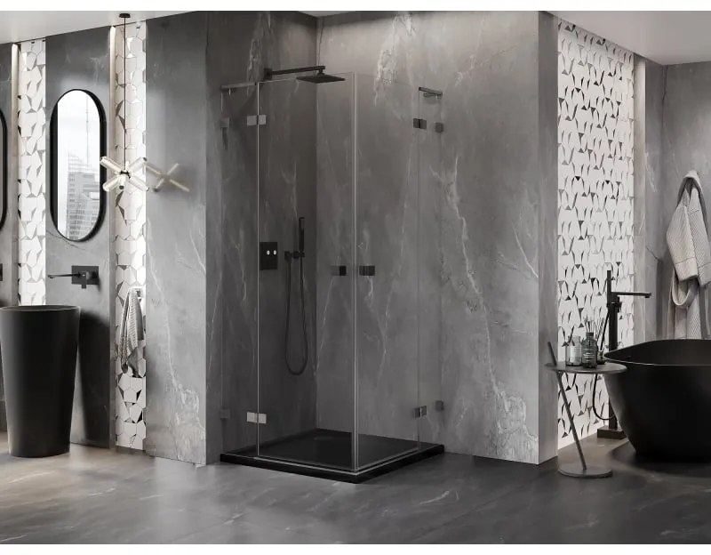 Mexen Lunar, L Duo výklopný sprchový kút 95 x 95 cm, 8mm číre sklo, profil grafit brúsený, 834L-095L-095P-66-00