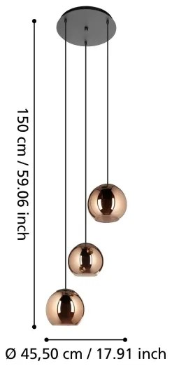 Eglo 390094 - Luster na lanku CORDOBA 3xE27/40W/230V medená