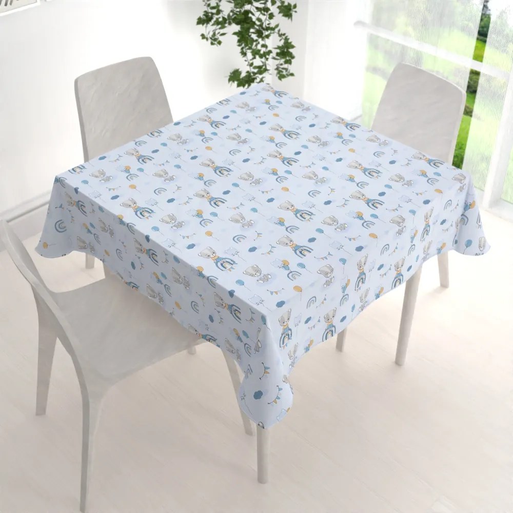 Biante Detský bavlnený štvorcový obrus Sandra SA-463 Medvedíky s balónikmi na svetlo modrom 120x120 cm
