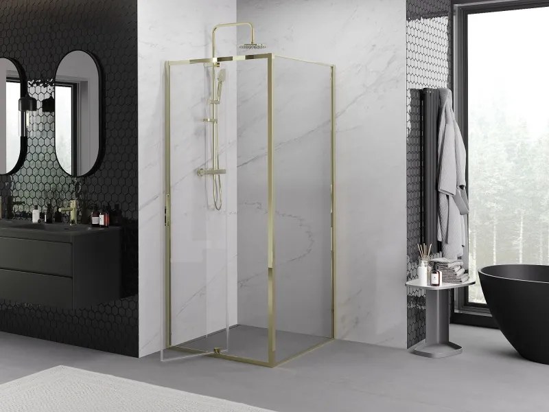 Mexen Exo, výklopný sprchový kút 95 x 95 cm, číre sklo, zlatá, 819-095-095-50-00
