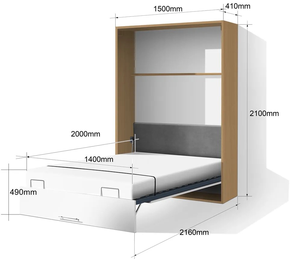 Nabytekmorava Sklápacia posteľ VS 1054 P - 200x140 cm A nosnosť postele: štandardná nosnosť, farba lamina: antracit/biele dvere