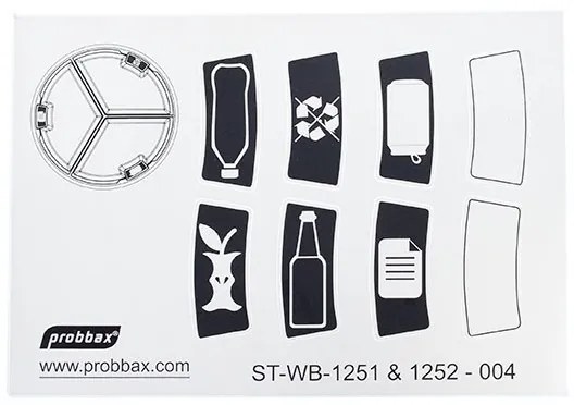 Probbax Kôš na triedenie odpadu - 3 časti - strieborný (čierne nádobky)