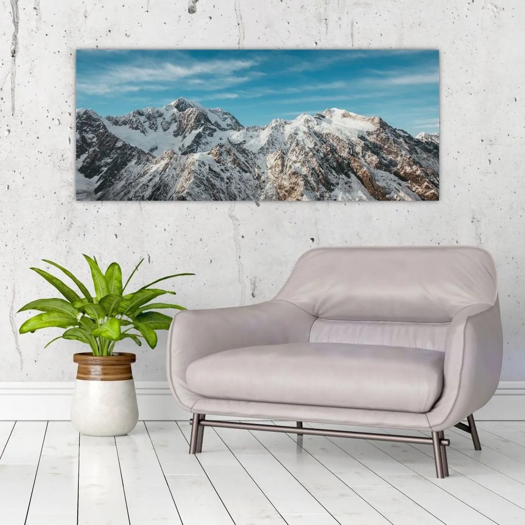 Obraz zasnežených vrcholkov, Fiordland (120x50 cm)