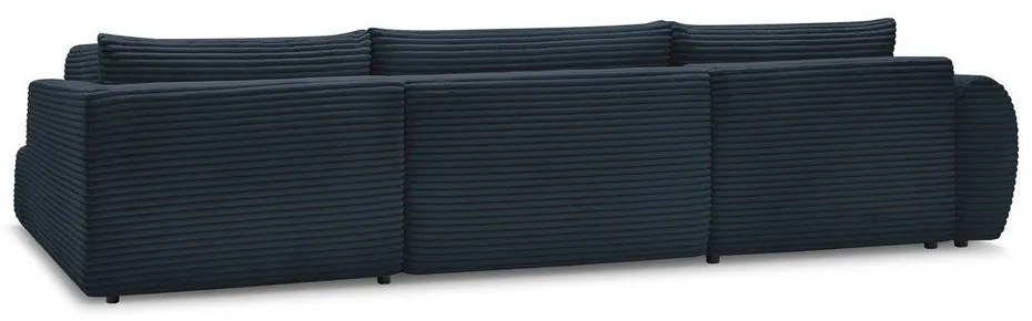 Tmavomodrá menčestrová rozkladacia/s úložným priestorom rohová pohovka (pravý roh/do tvaru "U") Lucien – Bobochic Paris