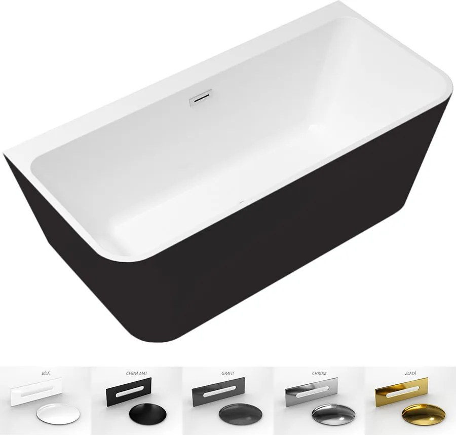 Besco Akrylátová voľne stojaca vaňa Varya BW 150x75 BESCO-Typ výpuste: Click-Clack s prepadom, čierna, BESCO-Rozmery: 150x75, BESCO-Farba: Biela/čier…