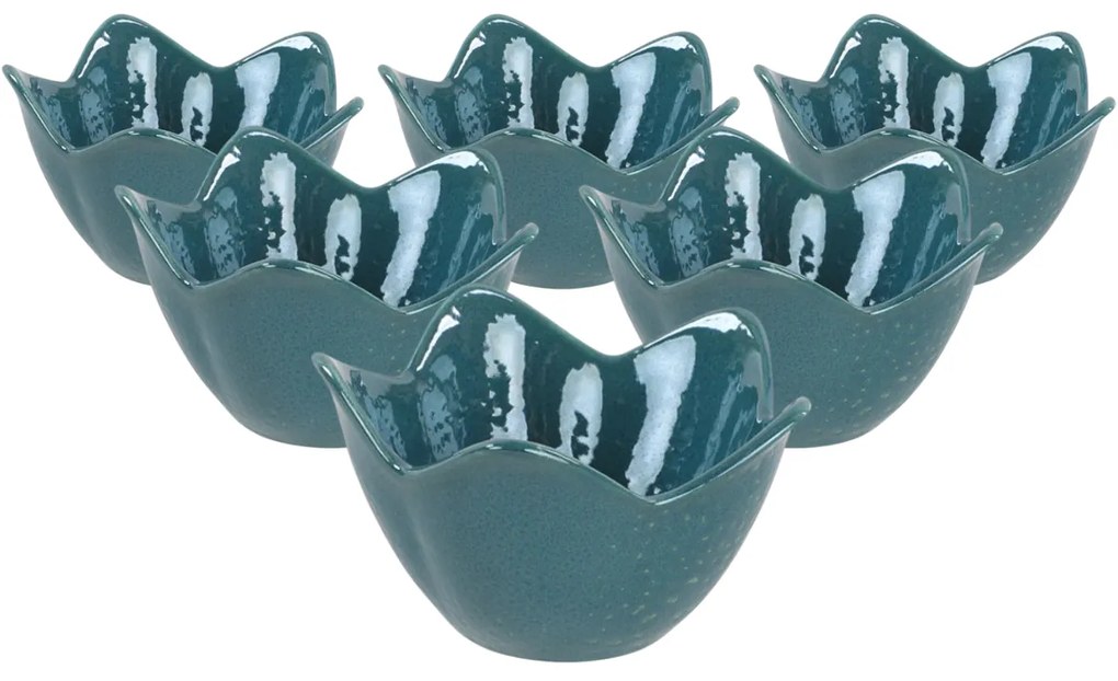 Súprava 6 keramických misiek Lotus 11,8 cm, tyrkysová